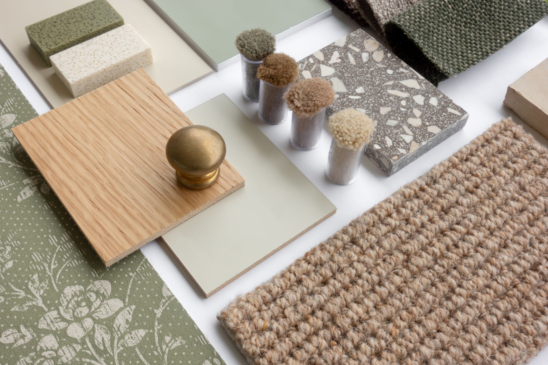 Green Natural Modern Interior Design Materials Board With Samples and Swatches